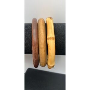 Lot Of 3 Different Bangle Bracelets Wood And Bamboo Boho Ethnic Nature